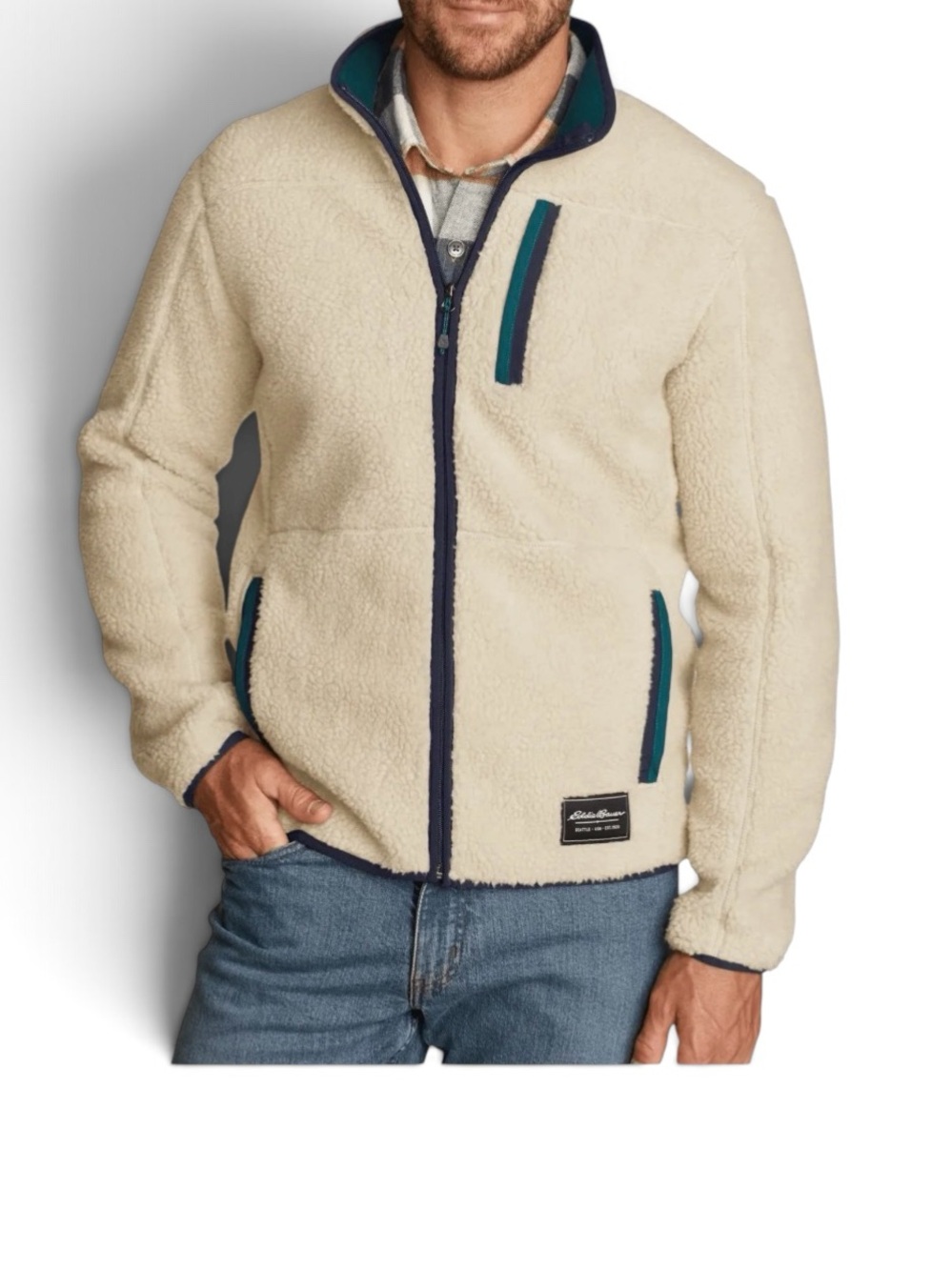 Eddie Bauer Jacket Mens Chilali Fleece Sherpa Size 3X Ivory High Pile Zip Front